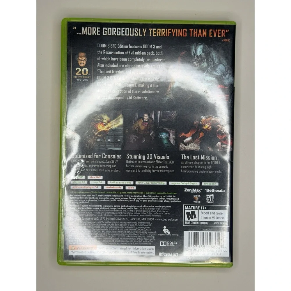 XBOX 360- DOOM 3 BFG EDITION- COMPLETE W/ MANUAL